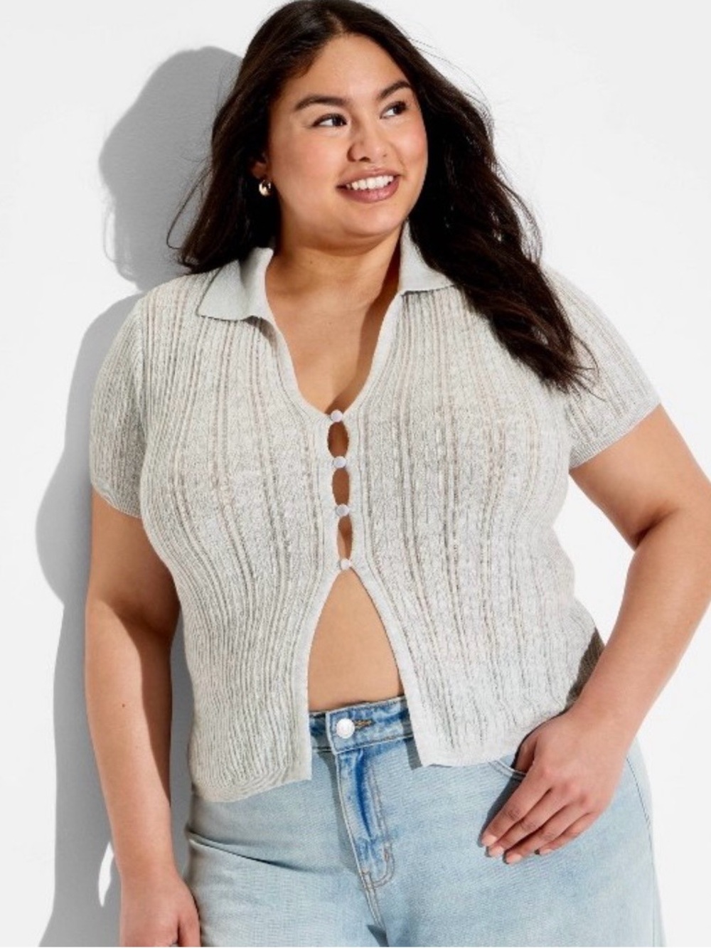 Wild Fable Women’s Flyaway Light Gray Button Up Short Sleeved Top Sz 2x